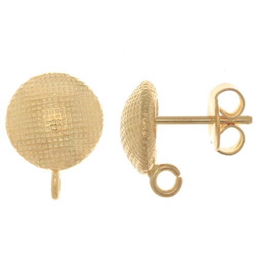 Clous d'oreilles rond texturé 10 mm - anneau ouvert - Doré à l'or fin x2