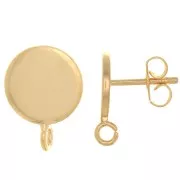 Clous d'oreilles disque 10 mm - anneau perpendiculaire ouvert - Doré à l'or fin x2