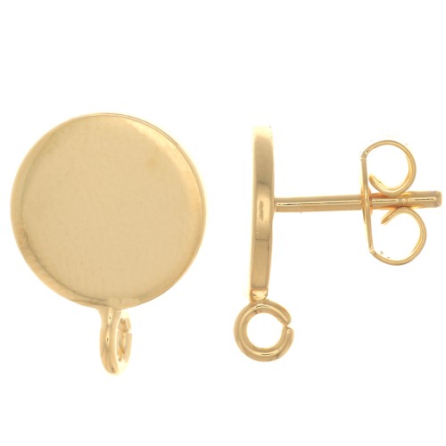 Clous d'oreilles disque 10 mm - anneau perpendiculaire ouvert - Doré à l'or fin x2