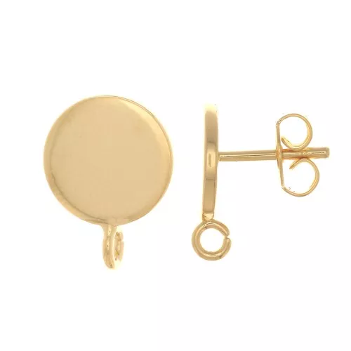 Clous d'oreilles disque 8 mm - anneau perpendiculaire ouvert - Doré à l'or fin x2