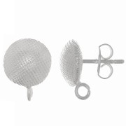 Clous d'oreilles rond texturé 10 mm - anneau ouvert - Placage Argent fin x2