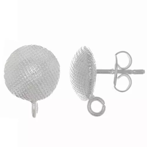 Clous d'oreilles rond texturé 10 mm - anneau ouvert - Placage Argent fin x2