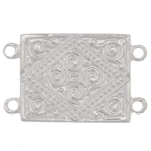 Intercalaire rectangle 2 rangs 22x13.5 mm motif ethnique - Placage Argent fin x1