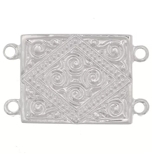 Intercalaire rectangle 2 rangs 22x13.5 mm motif ethnique - Placage Argent fin x1