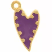 Pendentif coeur irrégulier résine époxy 22x13mm - Doré à l'or fin - Violet