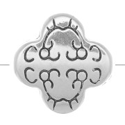 Perle trèfle travaillée 11 mm - Placage Argent fin vieilli x1|raw }}