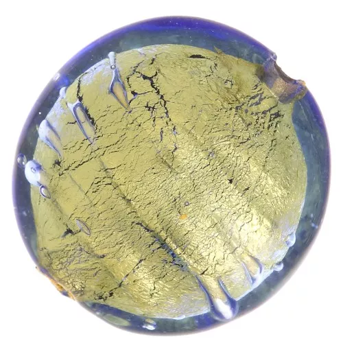 Bombée Murano 16 mm Bleu saphir et feuille d'or x1