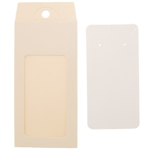Emballage en carton avec son étiquette pour bijoux 13x6.5cm - Beige - Blanc x1