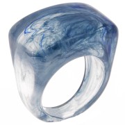 Bague large en résine - Taille 54 - Transparent - Bleu foncé marbré x1|raw }}