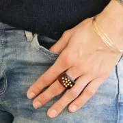 Bague large en résine - Taille 54 - Beige - Marron marbré x1