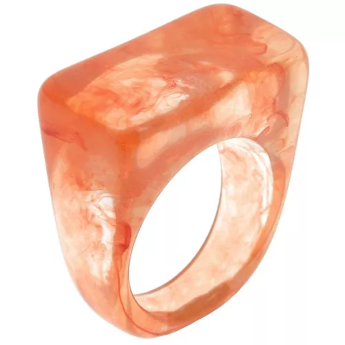 Bague large en résine - Taille 54 - Transparent - Saumon marbré x1