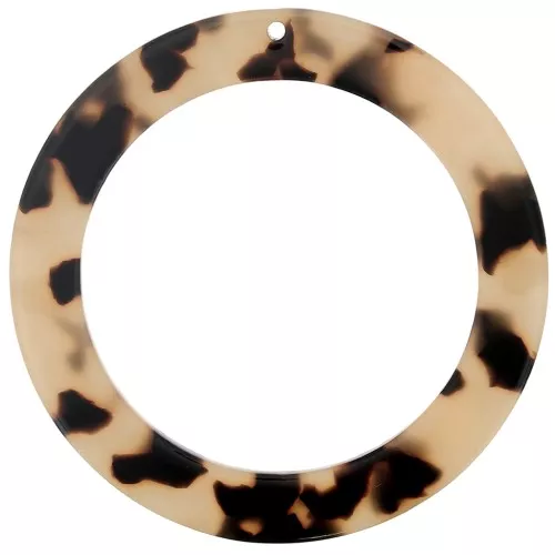 Pendentif rond évidé en acétate 54.5 mm - Ecaille de tortue - Beige - Noir x1