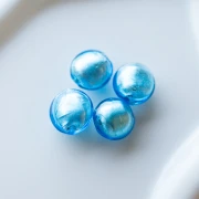 Bombée Murano 16 mm Aquamarine et feuille d'argent x1