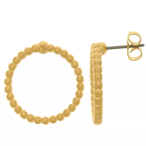 Boucles d'oreilles cercle avec petites boules 19 mm - Doré à l'or fin x2