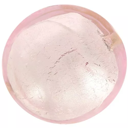 Bombée Murano 16 mm Rose et feuille d'argent x1