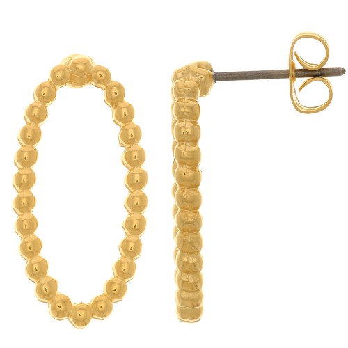 Boucles d'oreilles ovale avec petites boules 22x11 mm - Doré à l'or fin x2