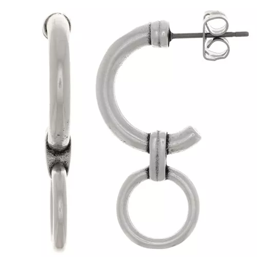 Boucles d'oreilles design ethnique 30x12 mm - Placage Argent fin vieilli x2