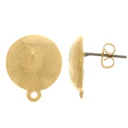 Clous d'oreilles rond strié 14 mm - Doré à l'or fin x2