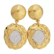 Clous d'oreilles rond strié 14 mm - Doré à l'or fin x2