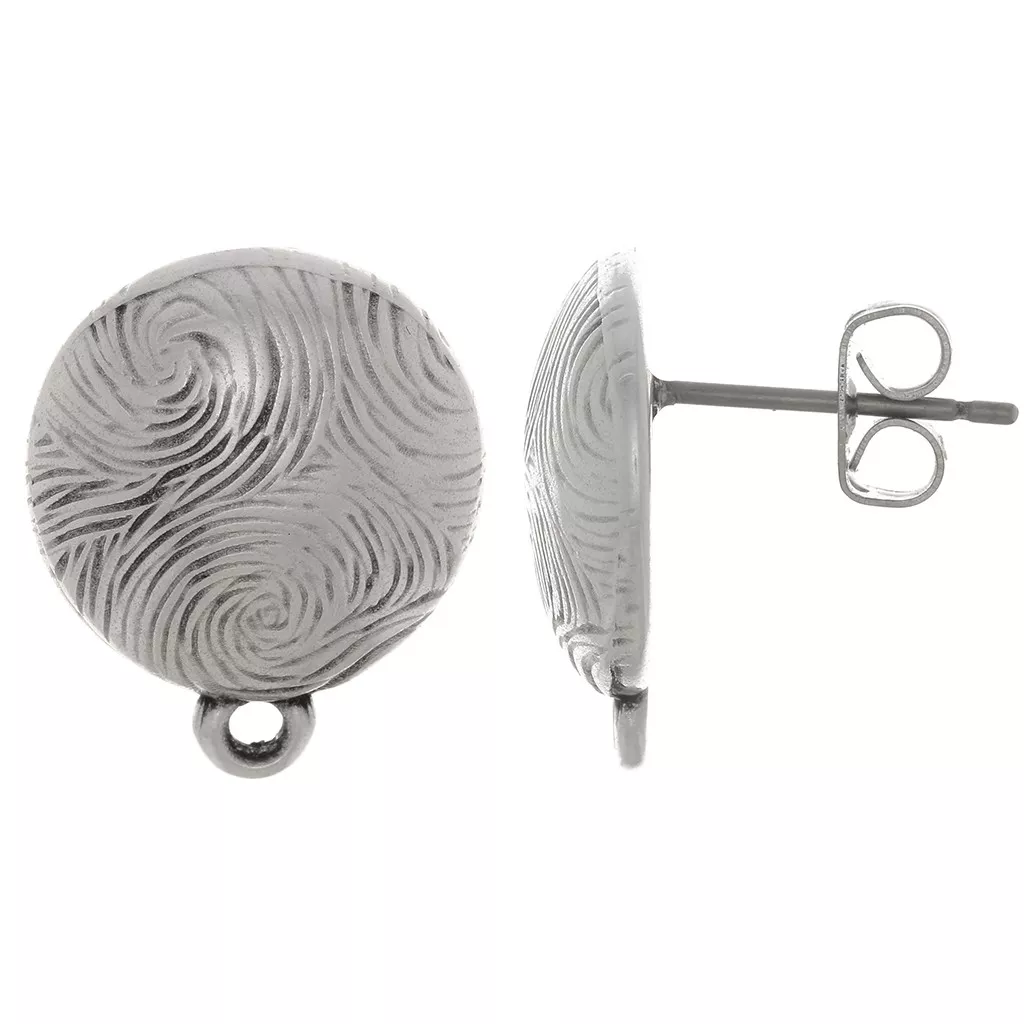 Boucles D'oreilles Clous Fleur Rose Et Verte - 14 Mm, Argentées, Sans Marque