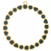 Pendentif anneau rond avec résine époxy 48 mm - Doré à l'or fin - Vert sapin x1