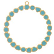 Pendentif anneau rond avec résine époxy 48 mm - Doré à l'or fin - Turquoise x1|raw }}