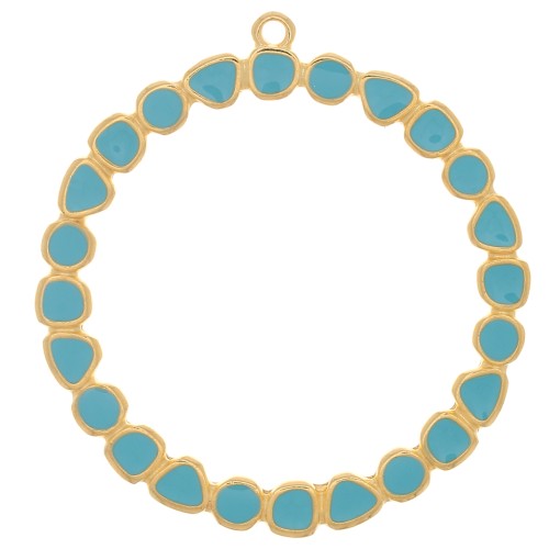 Pendentif anneau rond avec résine époxy 48 mm - Doré à l'or fin - Turquoise x1