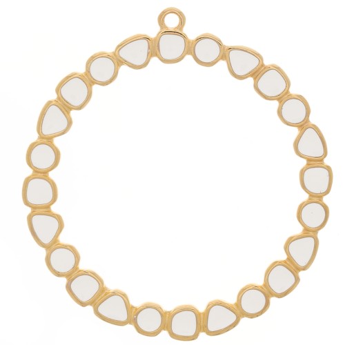 Pendentif anneau rond avec résine époxy 48 mm - Doré à l'or fin - Ivoire x1