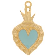 Pendentif coeur Ex-voto 27x15 mm avec résine époxy - Doré à l'or fin - Bleu ciel