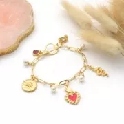 Pendentif coeur Ex-voto 27x15 mm avec résine époxy - Doré à l'or fin - Prune x1