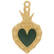 Pendentif coeur Ex-voto 27x15 mm avec résine époxy - Doré à l'or fin - Vert sapin|raw }}