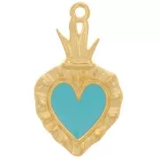 Pendentif coeur Ex-voto 27x15 mm avec résine époxy - Doré à l'or fin - Turquoise