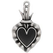 Pendentif coeur Ex-voto 27x15 mm avec résine époxy - Argenté vieilli - Noir x1|raw }}