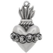 Pendentif coeur Ex-voto avec fleurs 31x19 mm - Placage Argent fin vieilli x1|raw }}