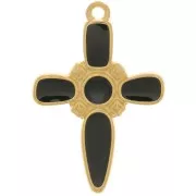 Pendentif croix 28x19 mm avec résine époxy - Doré à l'or fin - Noir x1