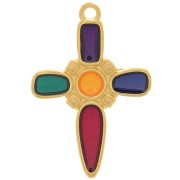 Pendentif croix 28x19 mm avec résine époxy - Doré à l'or fin - Multicolore x1|raw }}