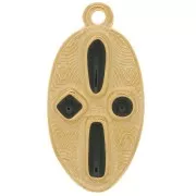 Pendentif ovale motif croix 23x12 mm - résine époxy - Doré à l'or fin - Noir x1