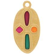 Pendentif ovale motif croix 23x12mm - résine époxy - Doré à l'or fin - Multicolore