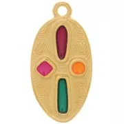 Pendentif ovale motif croix 23x12mm - résine époxy - Doré à l'or fin - Multicolore