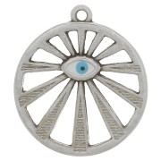 Pendentif rond ajouré motif oeil 22 mm avec résine époxy - Argenté vieilli - Bleu|raw }}