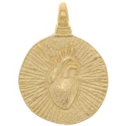 Pendentif rond irrégulier texturé - motif coeur 20.5 mm - Doré à l'or fin x1|raw }}