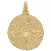 Pendentif rond irrégulier texturé - motif coeur 20.5 mm - Doré à l'or fin x1