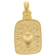 Pendentif rectangle texturé - motif coeur Ex-voto 25x12 mm - Doré à l'or fin x1|raw }}