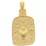 Pendentif rectangle texturé - motif coeur Ex-voto 25x12 mm - Doré à l'or fin x1