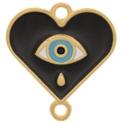 Intercalaire coeur motif oeil avec résine époxy 18x17 mm Doré à l'or fin - Noir x1