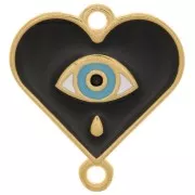 Intercalaire coeur motif oeil avec résine époxy 18x17 mm Doré à l'or fin - Noir x1