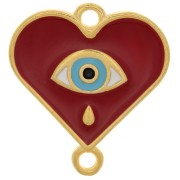 Intercalaire coeur motif oeil avec résine époxy 18x17 mm Doré à l'or fin - Rouge