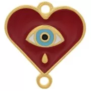 Intercalaire coeur motif oeil avec résine époxy 18x17 mm Doré à l'or fin - Rouge