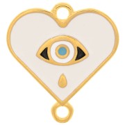 Intercalaire coeur motif oeil avec résine époxy 18x17 mm Doré à l'or fin - Blanc