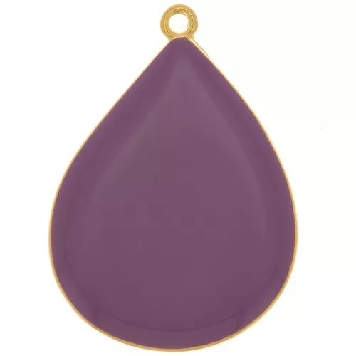 Pendentif goutte avec résine époxy 32x23 mm - Doré à l'or fin - Prune x1